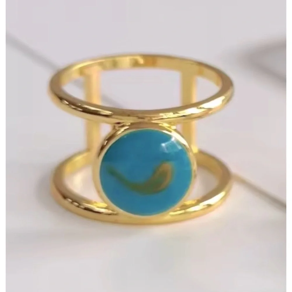 Large Turquoise Gold Filled Band, Bar‎ Ring, Size 8